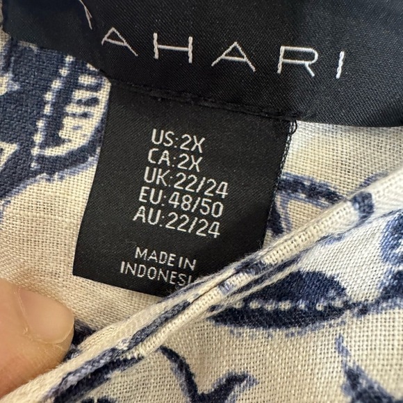 Tahari Womens Linen Button Down Floral Blouse 2X Coastal Grandma Flowy Beachy - Picture 5 of 8